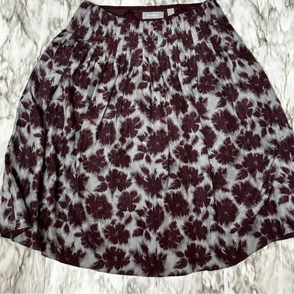 Liz Claiborne Purple And Blue Silk Midi A-Line Pleated Skirt Drop Waist Floral